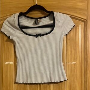White Ribbed Top with Black Trim